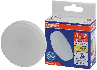 Лампа светодиодная LED 8Вт GX53 3000К 640Лм спот 220В (замена 60Вт) OSRAM LEDVANCE 4099854185694