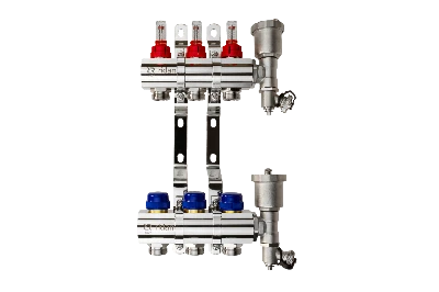 Коллекторная группа FHF-6RF set 6 контуров 1' х 3/4' с расходомерами, воздухоотводчиками и кронштейнами Ридан 088U0726R