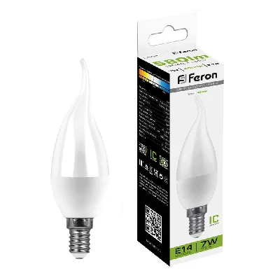 Лампа светодиодная LED 7вт Е14 белый матовая свеча на ветру FERON LB-97 25761