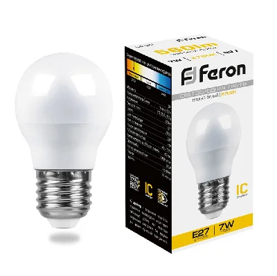 Лампа светодиодная LED 7вт Е27 теплый шар FERON LB-95 25481