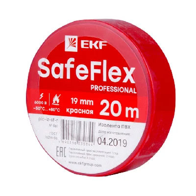 Изолента ПВХ красная 19мм 20м серии SafeFlex EKF plc-iz-sf-r