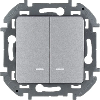 Выключатель двухклавишный с подсветкой/индикацией INSPIRIA 10 AX 250 В~ алюминий Legrand 673632