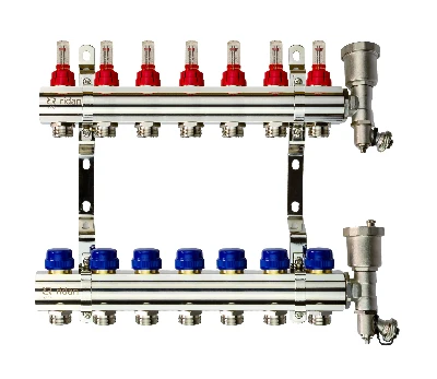 Коллекторная группа FHF-7RF set 7 контуров 1' х 3/4' с расходомерами, воздухоотводчиками и кронштейнами Ридан 088U0727R