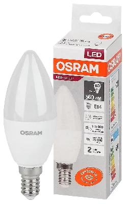 Лампа светодиодная LED 7 Вт E14 4000К 560Лм свеча 220 В (замена 60Вт) OSRAM LEDVANCE 4058075578944