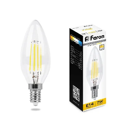 Лампа светодиодная LED 7вт Е14 теплый свеча FILAMENT диммируемая FERON LB-166 25870