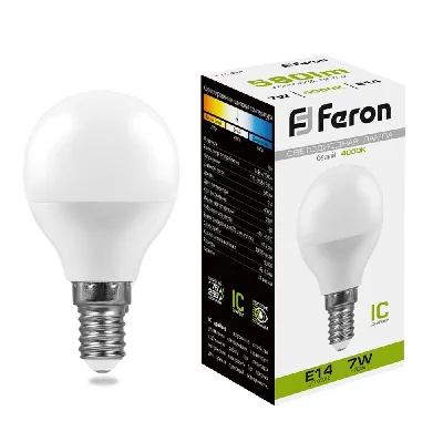 Лампа светодиодная LED 7вт Е14 белый шар FERON LB-95 25479