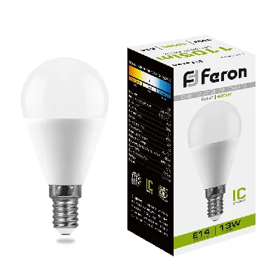 Лампа светодиодная LED 13вт Е14 белый матовый шар FERON LB-950 38102