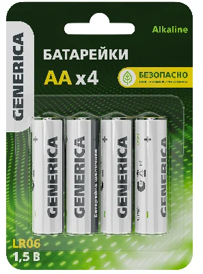 Батарейка щелочная Alkaline LR06/AA (4шт/блистер) GENERICA IEK ABT-LR06-ST-L04-G