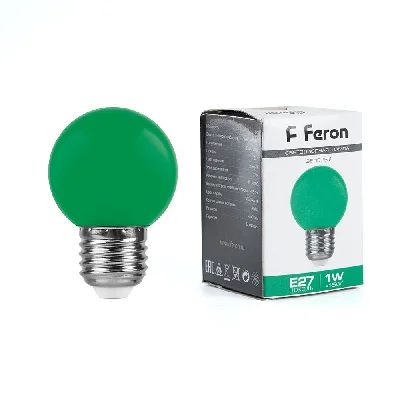 Лампа светодиодная LED 1вт Е27 зеленый (шар) FERON LB-37 25117