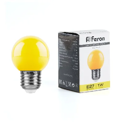 Лампа светодиодная LED 1вт Е27 желтый (шар) FERON LB-37 25879