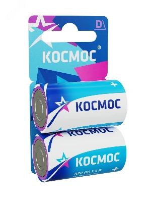 Батарейка  R20 (D) 1.5V Zinc carbon 2BL Космос KOCR202BL