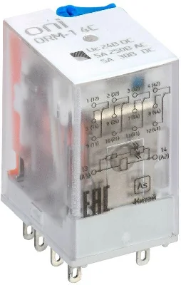 Реле интерфейсное ORM 4C 24В DC со светодиодом и тестовой кнопкой ONI ORM-1-4C-DC24V-L-B