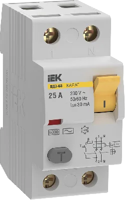 Выключатель дифференциальный (УЗО) KARAT ВД3-63 2P 25А 30мА 6кА тип AC IEK