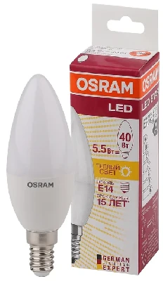 Лампа светодиодная LED 5.7Вт E14 LS CLB40 теплый, матовая свеча Osram LEDVANCE 971608 4052899971608