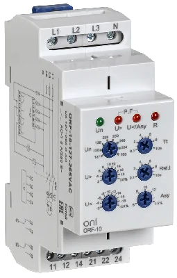 Реле фаз ORF-10 3ф. 2 конт. 127-265В AC с контр. нейтр. ONI ORF-10-127-265VAC