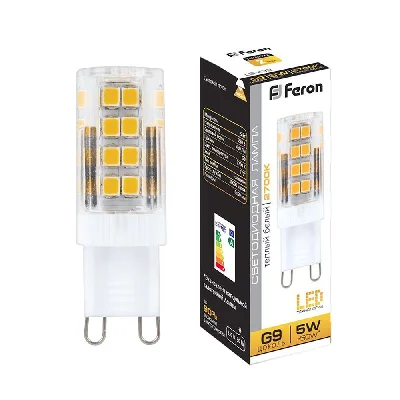 Лампа светодиодная LED 5вт 230в G9 теплый капсульная FERON LB-432 25769